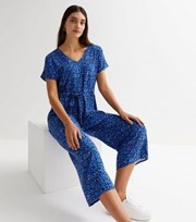 New Look Blue Ditsy Floral Drawstring Crop Jumpsuit